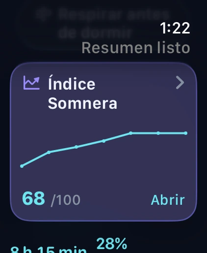 Somnera en Apple Watch: Índice Somnera de 68 sobre 100 con la tendencia de siete noches
