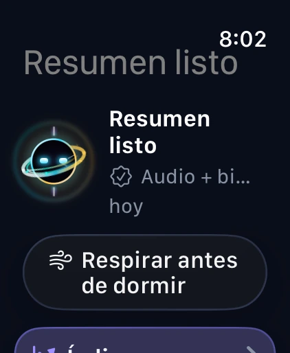 Somnera en Apple Watch: resumen listo con Vortex