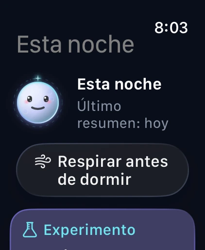 Somnera en Apple Watch: pantalla Esta noche con Somni